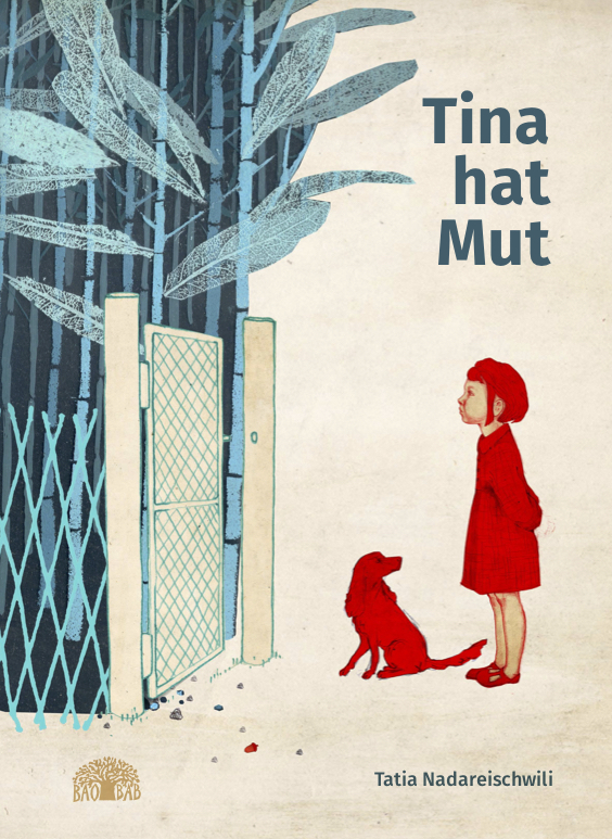 ein rot gezeichnetes Mädchen und ihr Hund blicken auf einen Zaun, hinter dem blau gezeichnete Bambuszweige hervorstehen. Auf dem Buchcover steht 